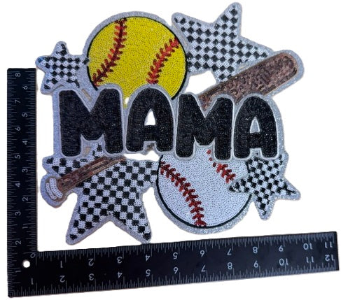 Mama Baseball Sequin Iron-on Patch