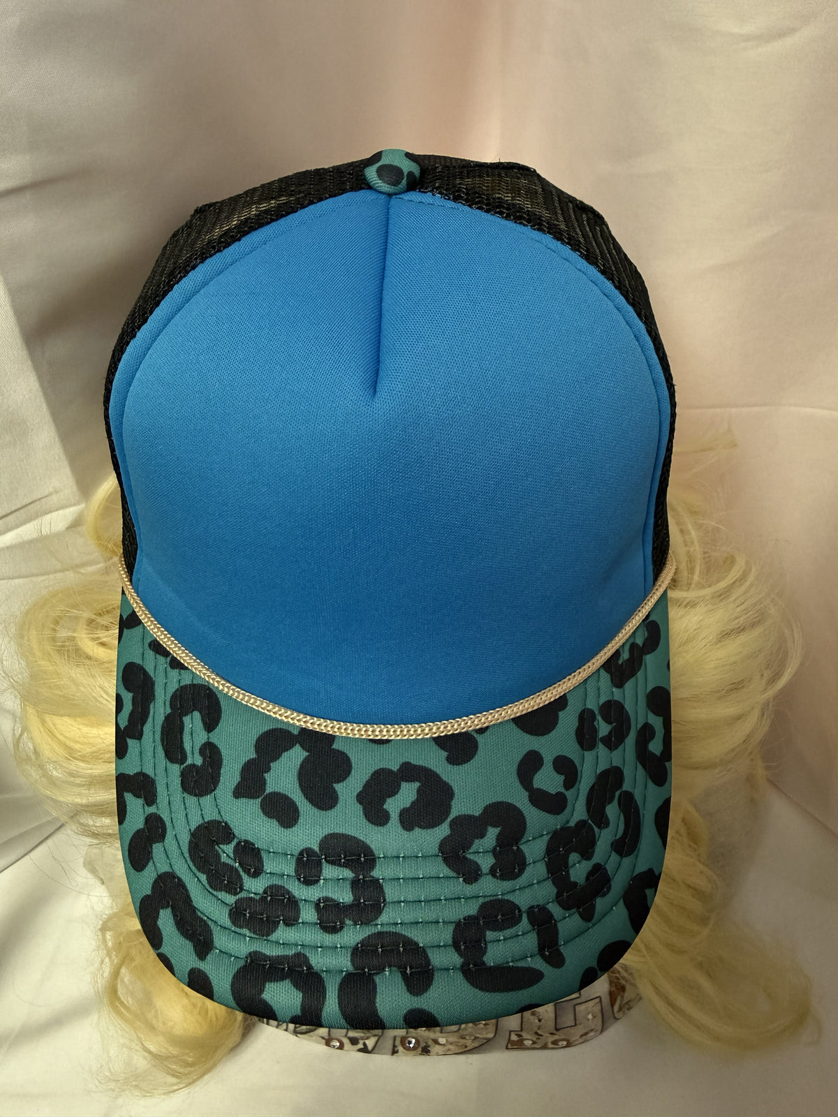 Black, Turquoise & Sky-Blue Leopard Print Snapback Trucker Hat