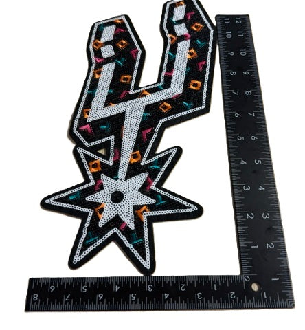 Black-White-Fiesta Spur Design Sequin Iron-on Patch