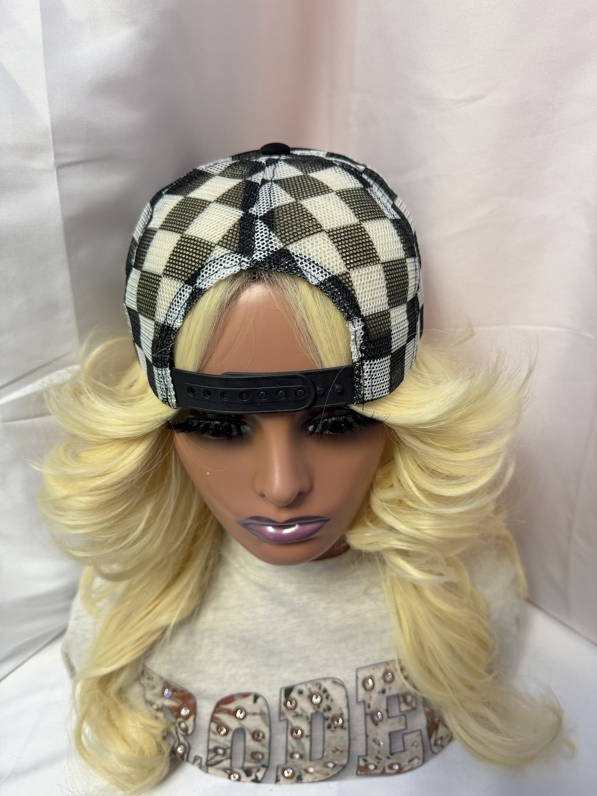 Black & White Checkered Mesh Print Snapback Trucker Hat