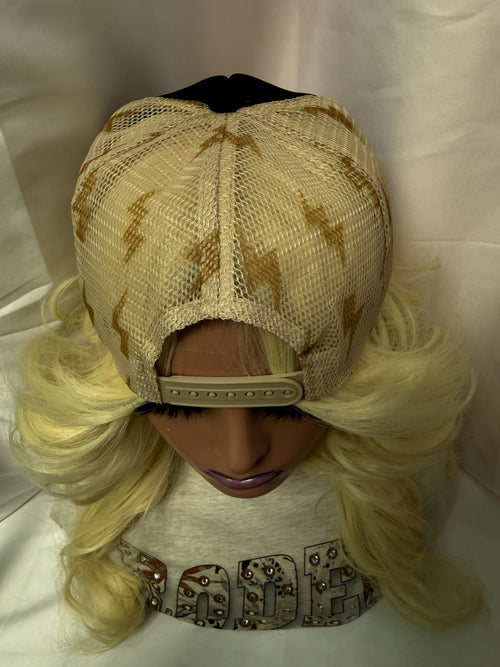 Black & Beige Lighting Bolt Mesh Snapback Trucker Hat