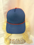 Blue & Orange Checkered Mesh Print Snapback Trucker Hat