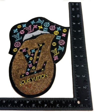 Pink-Blue-Gold-Monogram Logo Tongue/Lip Sequin Iron-on Patch