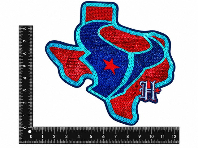 H-Town Bullhead and Texas Sequin Iron-on Patch
