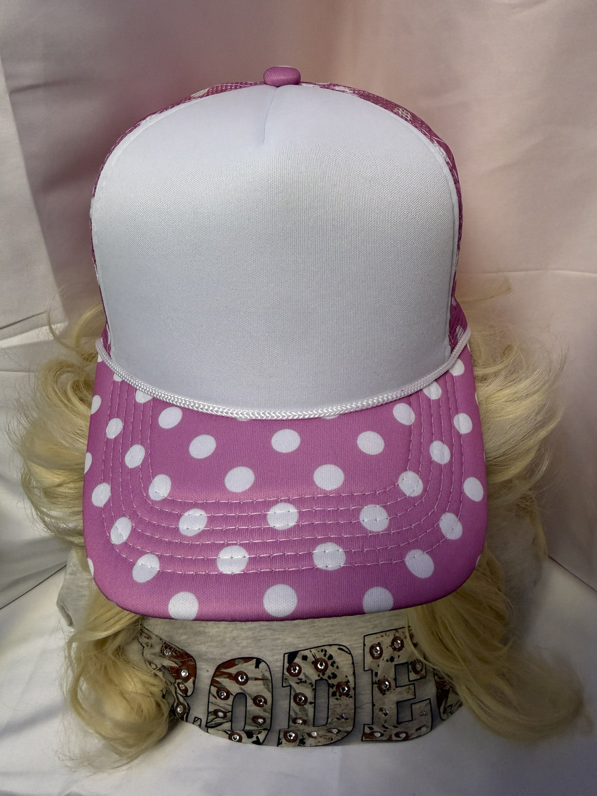 Light Pink & White Polka Dot Mesh Snapback Trucker Hat
