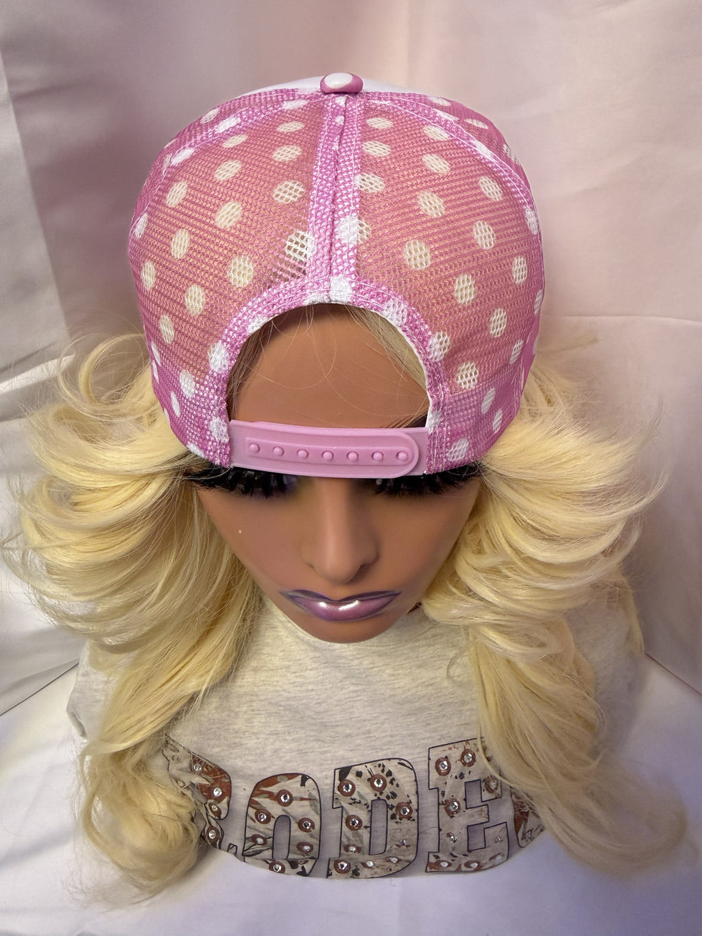 Light Pink & White Polka Dot Mesh Snapback Trucker Hat