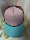 Light Pink, Turquoise & Hot Pink Strips Mesh Snapback Trucker Hat