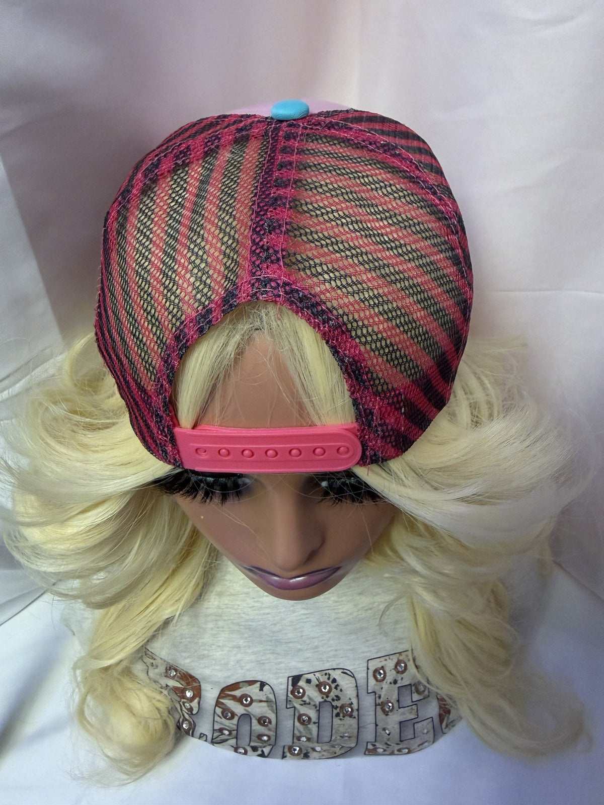 Light Pink, Turquoise & Hot Pink Strips Mesh Snapback Trucker Hat