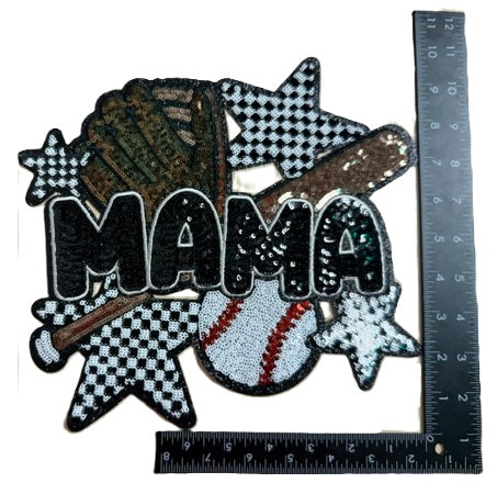 Mama Baseball Sequin Iron-on Patch