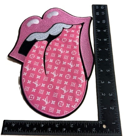 Pink-White-Monogram Logo Tongue/Lip Soft Fabric Iron-on Patch