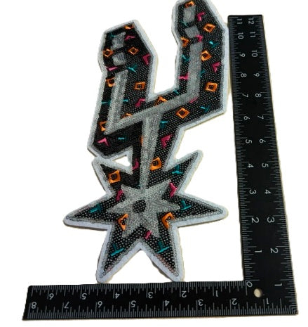 Black-Silver-Fiesta Spur Design Sequin Iron-on Patch