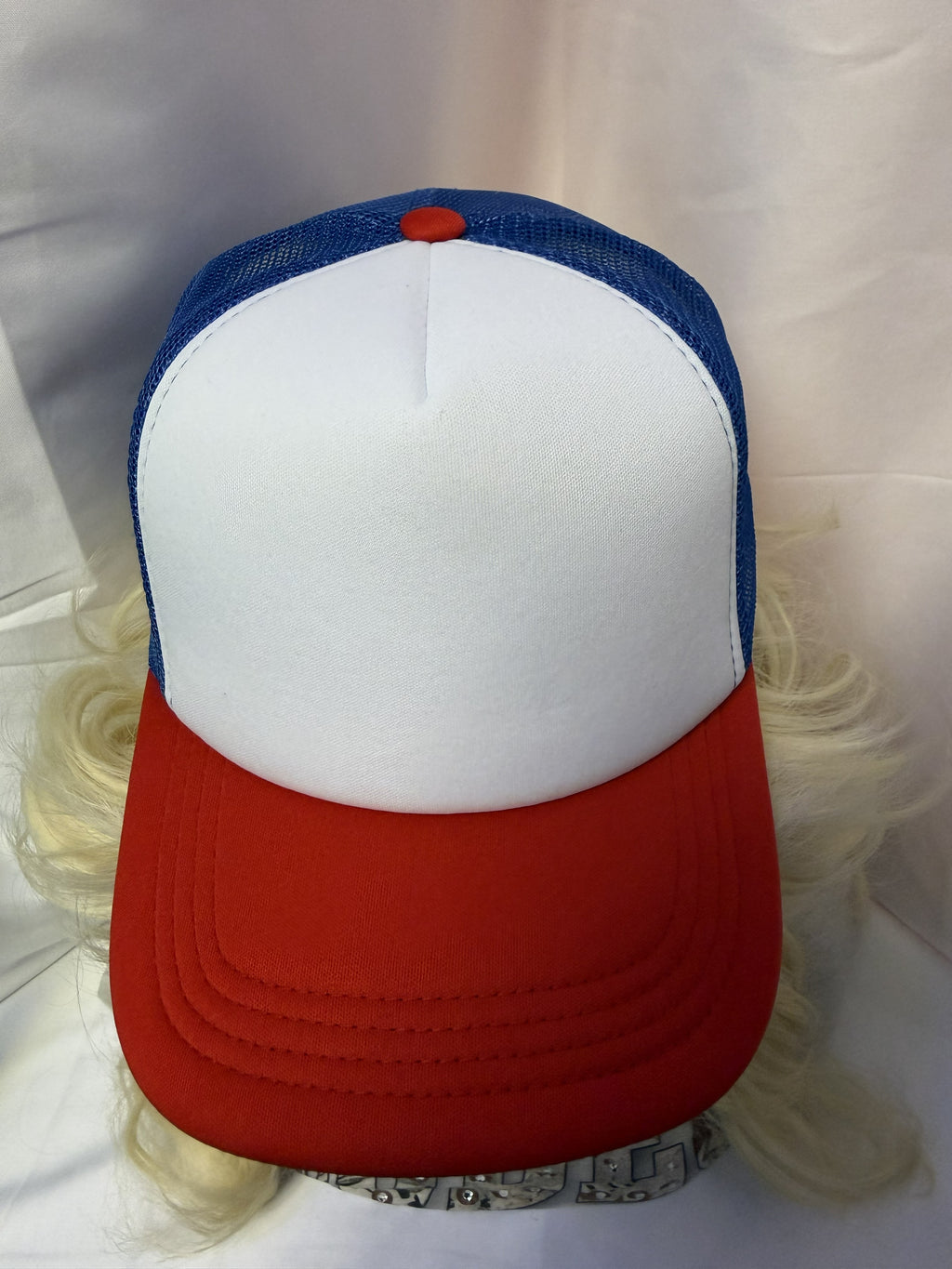 White, Red & Blue Mesh Snapback Trucker Hat